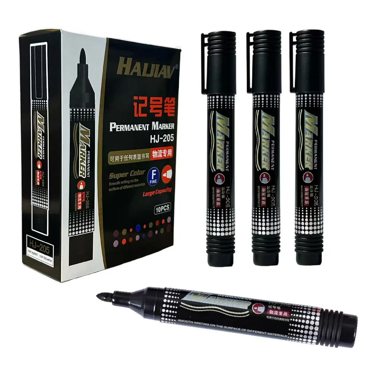 10Pcs Black Permanent Marker Pens Set Waterproof Non-Fading Quick Dry Markers for Logistics Express Shipping Office Supplies