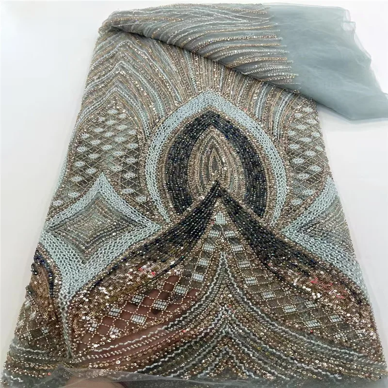 Heavy-Duty Beaded Embroidery Pearl Sequin Lace Fabric 5 Yards Color for High-End Dresses DIY Craft Garment Accessories