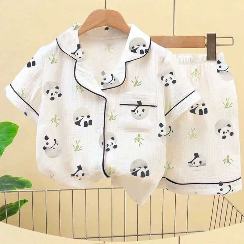 Boys Girls Pajama Baby Capris Suit Clothes SummerThin Cotton Short Sleeve Homewear Children Family Outfits Tops+Pants 2PC 2-10T