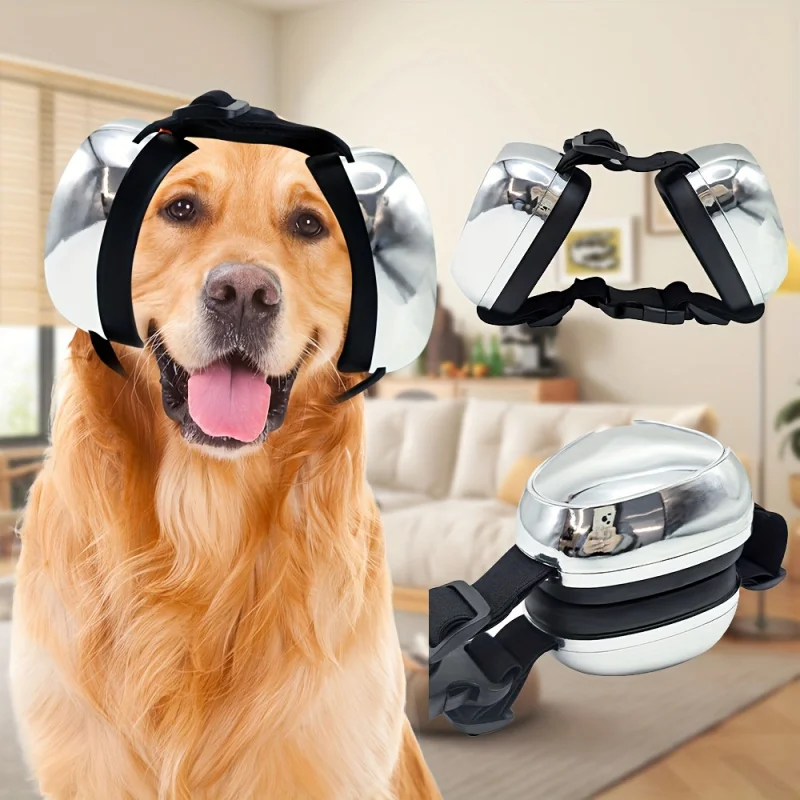 

New Electroplated Silver Noise-Reducing Dog Ear Muffs, Metal-Look Soundproof Pet Ear Covers with Clips