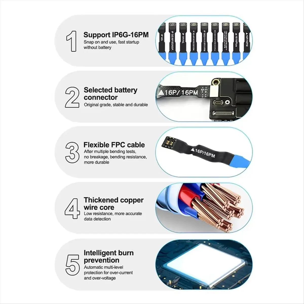 【2026 TOP Global】▼△◑High-Quality SS-905 SE for Repair Cable - 6G/7/8/X/11/12/13/14/15/16PM Anti-Burn Power Test FPC Cable