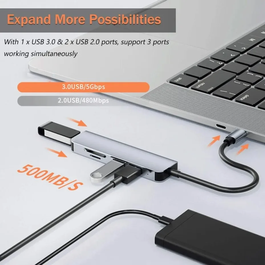 5/7/8 in 2 USB-C Hub with 3.0 SD/TF Card Reader Multi-Port AdapterFor Laptop Tablet  PhoneType-C Docking Station for Office Work