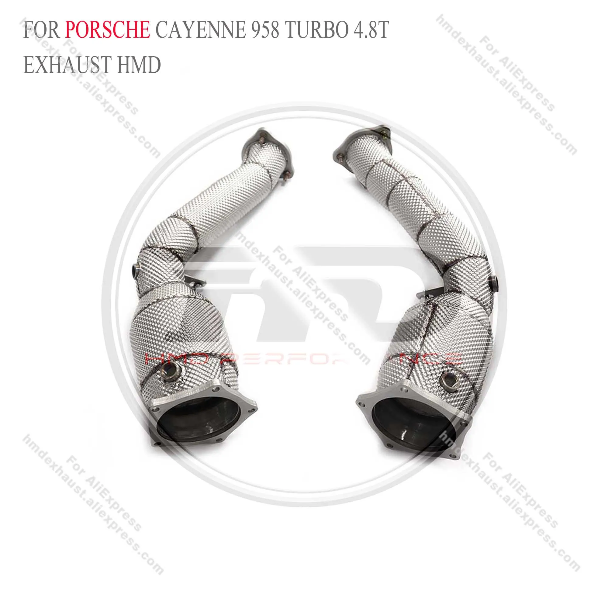 Car Exhaust Downpipe for Porsche cayenne 958 turbo 4.8T HMD Stainless Steel Performance With Heat Shield Pipe