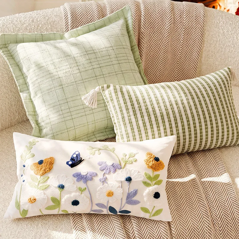 30x50/45x45CM Grüner Kissenbezug Frischer Landhausstil Taillenkissenbezug Deko Heimdekorativer Kissenbezug 2026 Neu