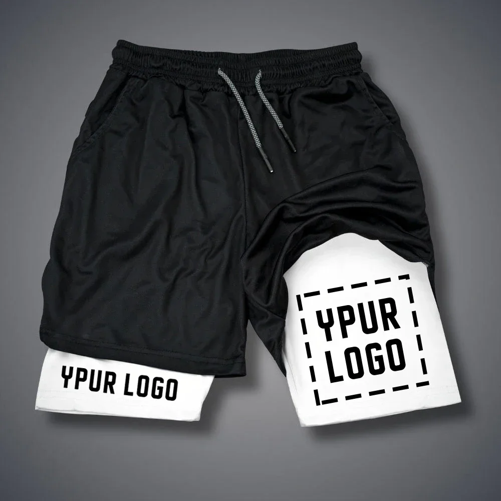 Men\'s custom compression shorts for fitness, comfortable gym shorts with logo, custom double-layer fast drying sports shorts