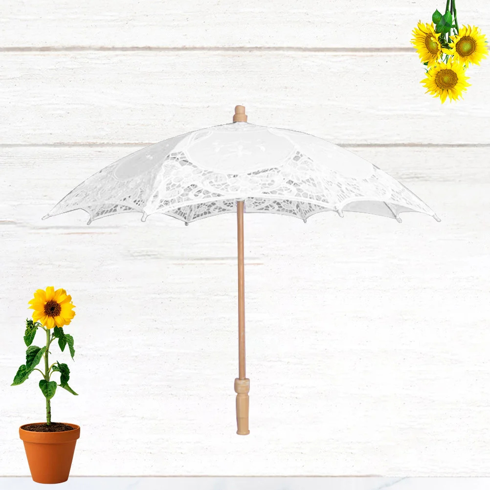 

Lace Umbrella 43Cm Length 45Cm Diameter White Cotton Embroidery Parasol Wedding Photo Prop Decorative Bridal Shower Stage