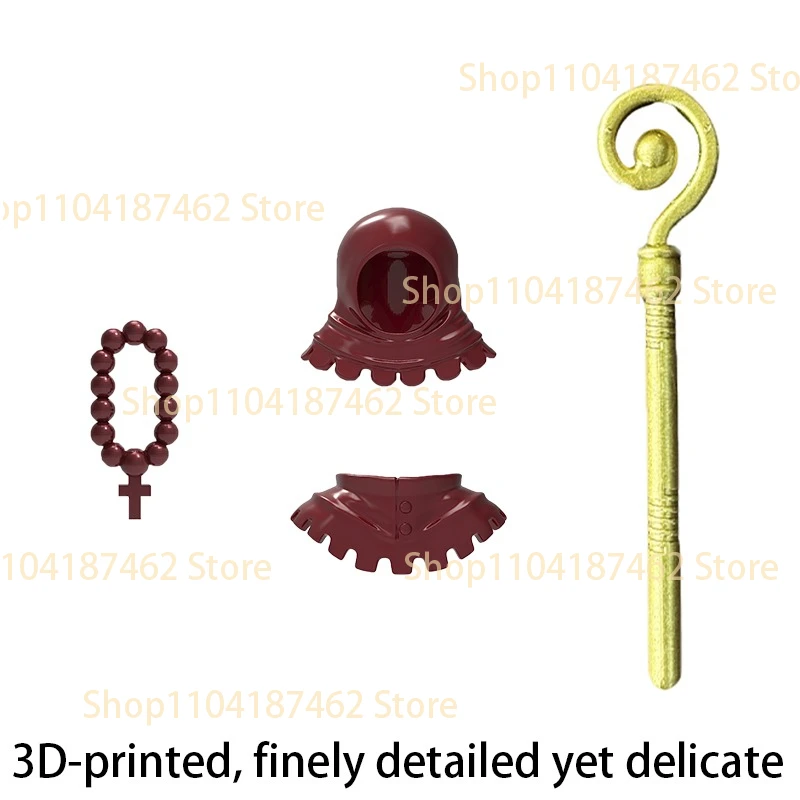 MOC Mittelalterliche Bausteine Priesterhut Umhang Scepter Dekorative Perlen Historische Figur Zubehör Kreative DIY Bausteine Spielzeug Geschenke