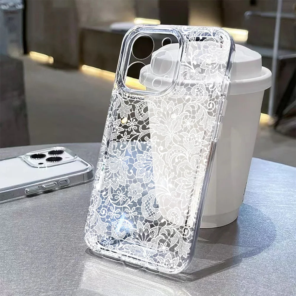 Elegante Romantische Weiße Spitzenmuster Handyhülle für Samsung Galaxy A37 A57 A16 A17 A36 A26 A56 A55 A35 A25 A15 A54 A24 A14 4G 5G