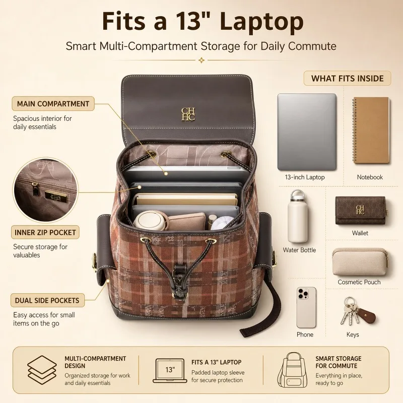 CHHC Fashion Color Block Backpack Dating Versatile Preppy Style Bag Student School Light Luxury Women Outdoor view 6