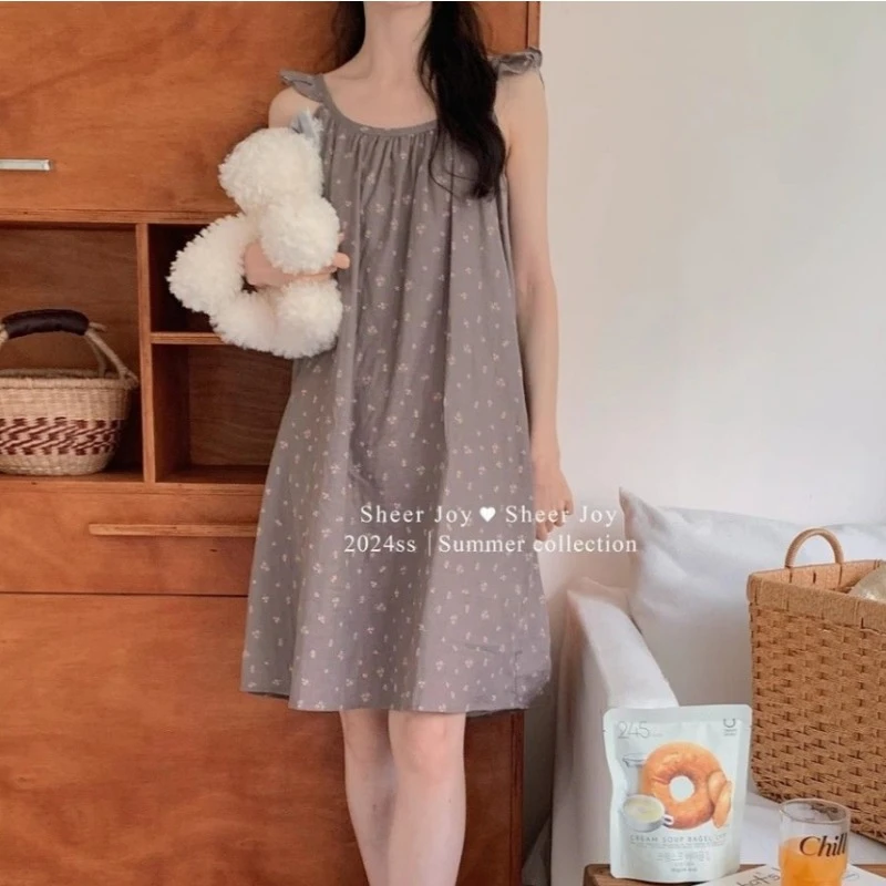 Pajamas Women Can Go Out Pure Cotton Gauze Home Dress Floral New Summer Sweet Princess Wind Thin Suit Simple and Comfortable