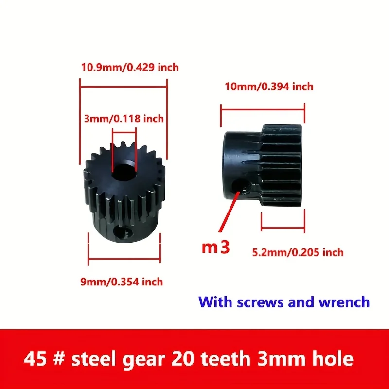 10pcs 45# Steel Boss Gear, 0.5 Module 20 Teeth, 3/4/5mm Bore, Metal Reduction Motor Gear, Precision Drive DIY Model Spare Parts