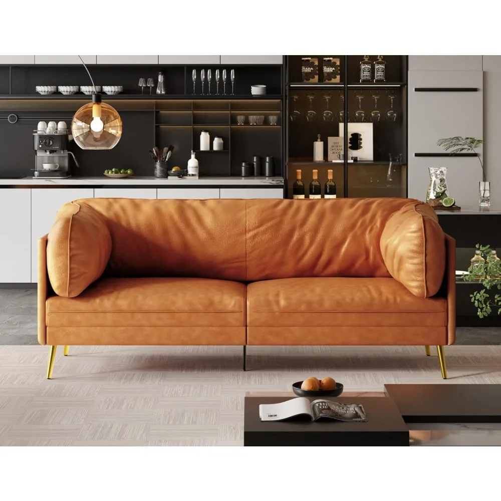 

73'' Mid-Century Modern Couch, Small Loveseat for Office, Living Room, Apartment, Tool-Free Assembly, Solid Wood Frame