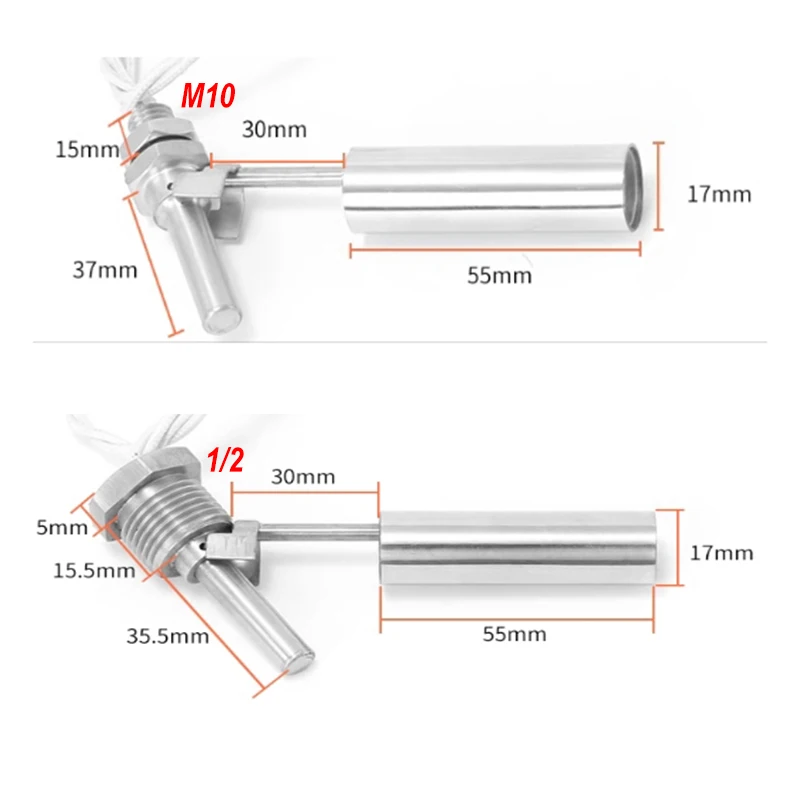 1PC SUS304 SUS316 Duckbill Float Switch Thread 1/2′′(DN15) / M10 Side Mount Liquid Level Sensor Water Level Controller 110V 220V view 3