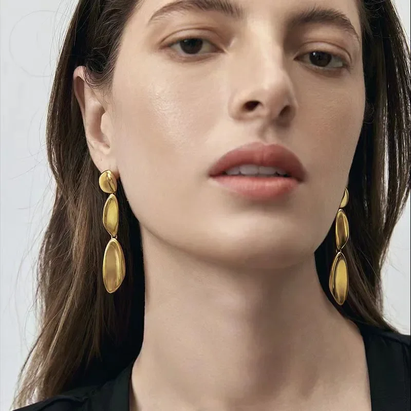 New European and American style fashion geometric long stud earrings imprint earrings ins cold wind design geometric earrings