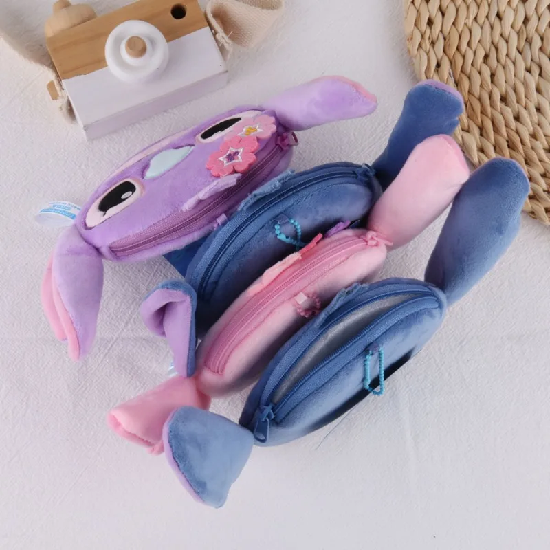 Disney-Lilo & Stitch Plush Coin Purse para crianças, bonito dos desenhos animados Coin Bag, titular do cartão, acessórios pingente para meninas, presente para crianças