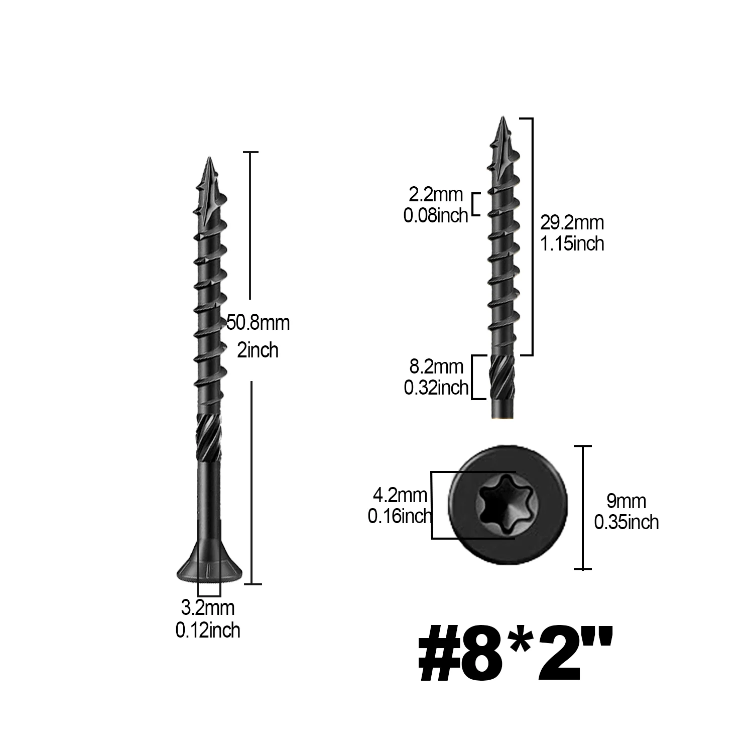 

#8 x 2" Black Deck Screws Torx - Carbon Steel Rust Proof Bulk 160/320/480/800 Pcs For Deck Joists & Fence Posts | Free T25 Bit