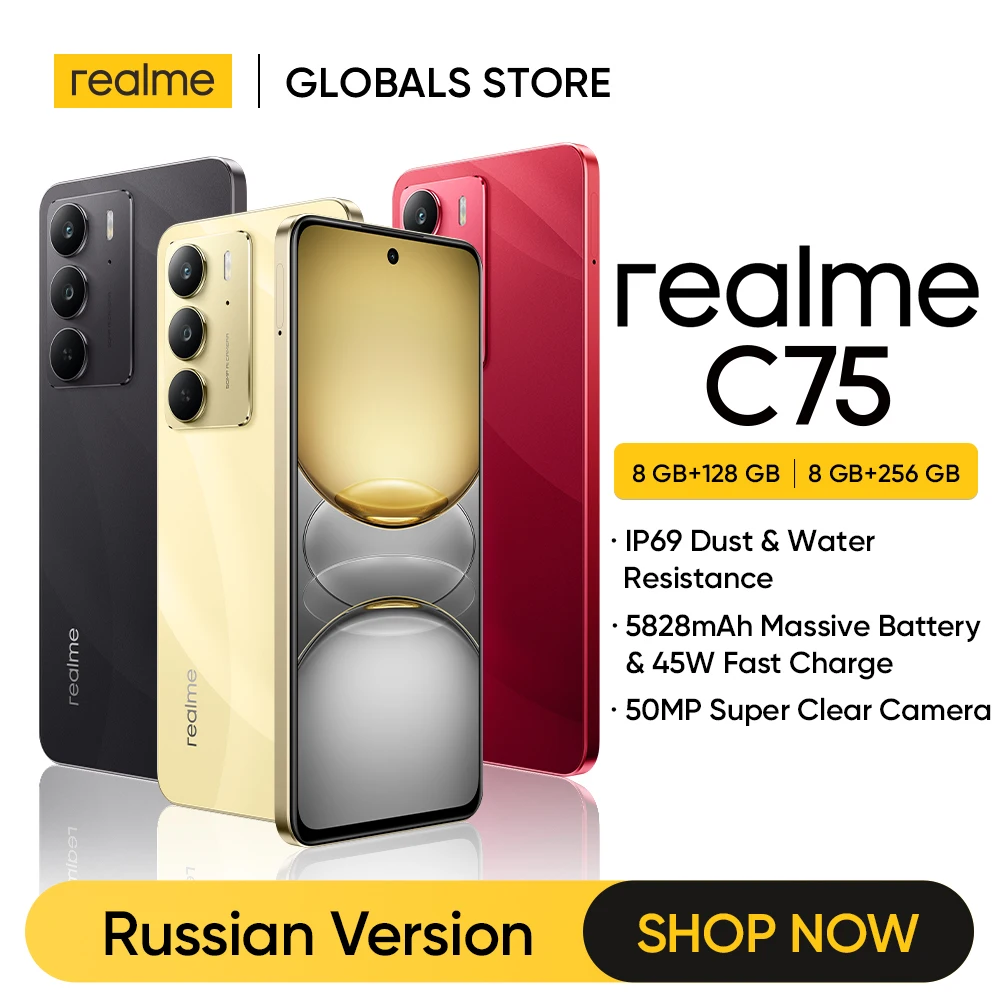 [New arrival] realme C75 Smartphone Helio G92 Max Chipset 45W Charge 50MP Camera 5828mAh Battery 6.72'' 90Hz Display NFC IP69