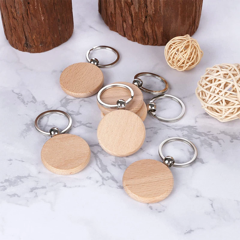 100PCS Wood Blank Tags Keychains Keyrings with Wooden Pendants