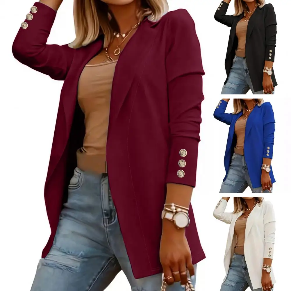 Women Work Office Jacket Elegant Lapel Neck Women's Suit Coat for Business Work Office Outwear Long Sleeve Solid for Casual