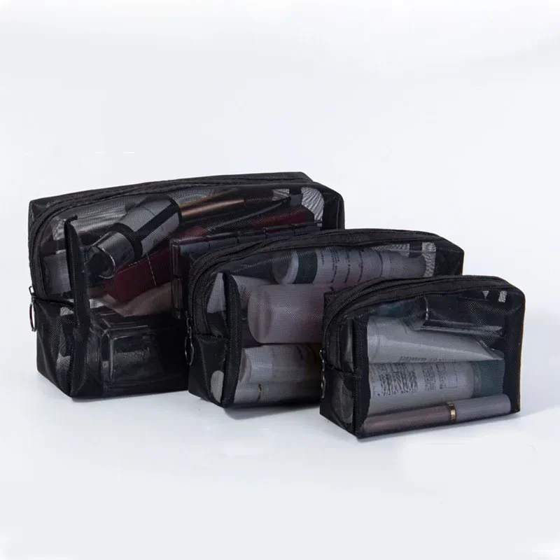 1 Stück Herren Kosmetik tasche schwarz Mesh Kosmetik tasche für bürstenste Ravel Organizer Baden transparente Kultur beutel Make-up-Beutel