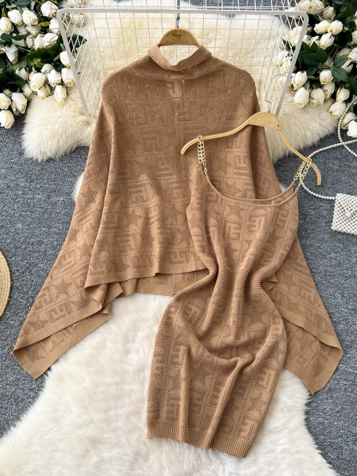 طقم نسائي محبوك من Cowl Ne Dr And Jaet طقم غير متماثل فضفاض مناسب ملابس خارجية قابلة للتنقل مجموعة شتوية #4