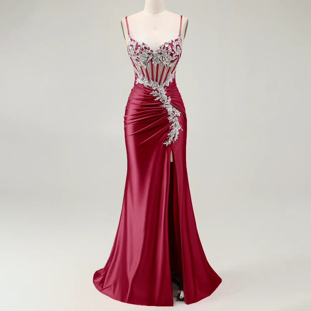 

Customized Mermaid Prom Dresses 2026 Spaghetti Straps Sequin Appliques Side Slit Formal Evening Gowns Robes De Soirées Femmes