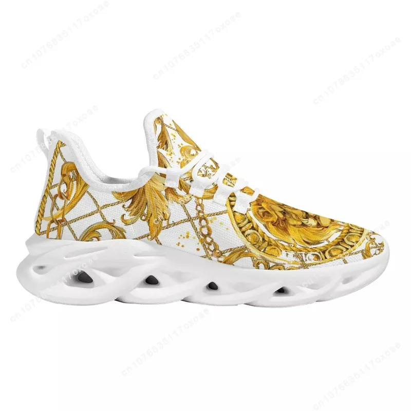 Luxury Golden Floral Women Hot Sale Sneakers Soft Outdoor Sport Platform Couple Casual Flat Holiday Shoes Dropship