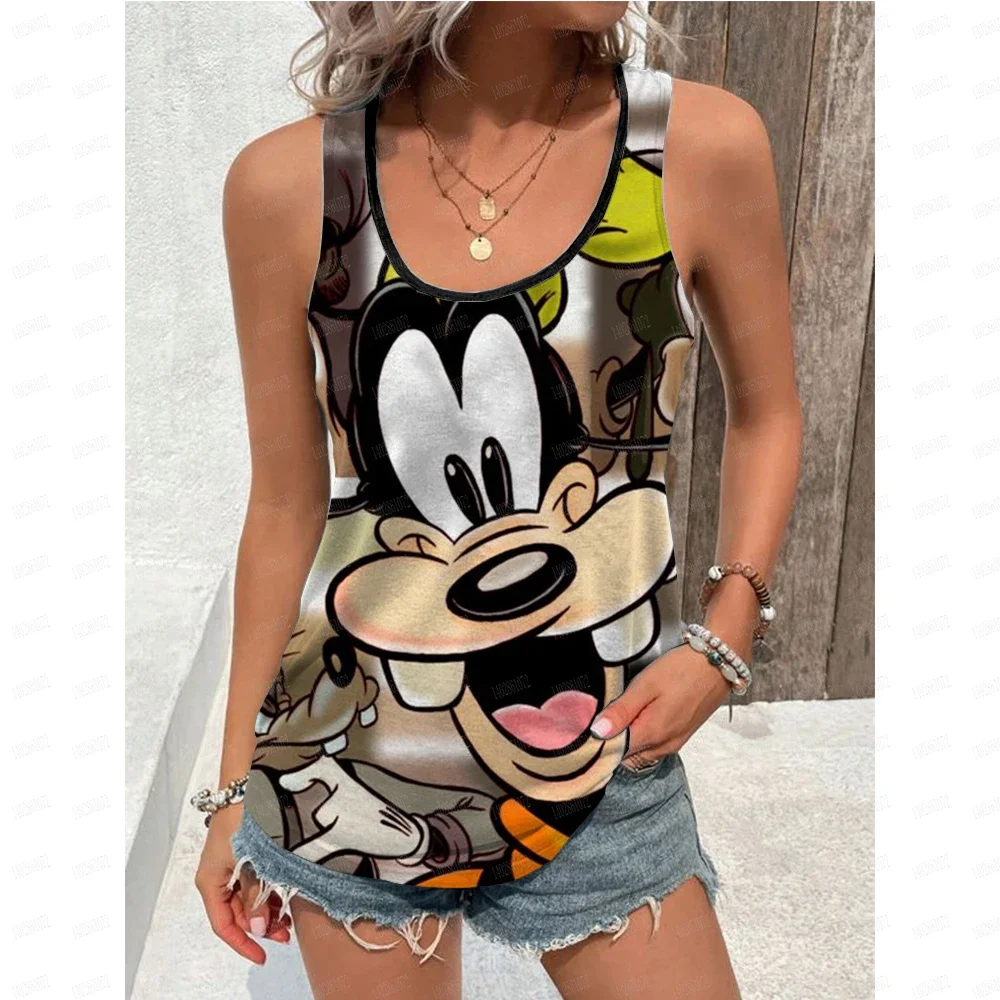 Summer Plus Size Women\'s Tank Top Disney Goofy Print Strap Tank Top Loose Elastic Strap Sleeveless Tank Top Sleeveless Top