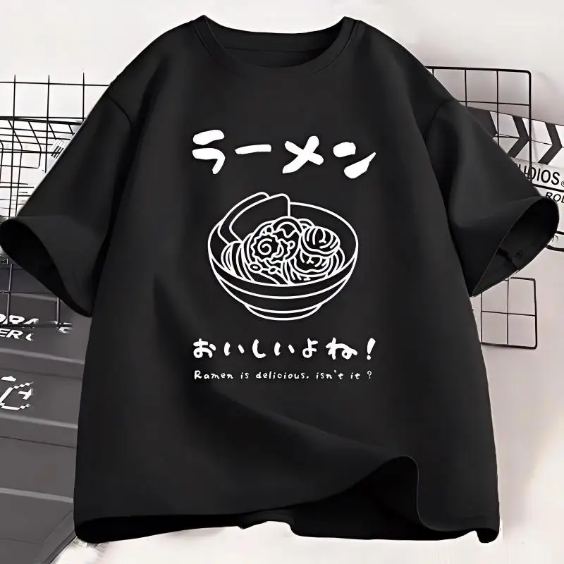 Japanisches Ramen-T-Shirt mit Grafik-Design für Männer und Frauen, Sommer-Kurzarm-Shirt, Lässiges Kawaii Nudel-Liebhaber Harajuku Anime Oberteil