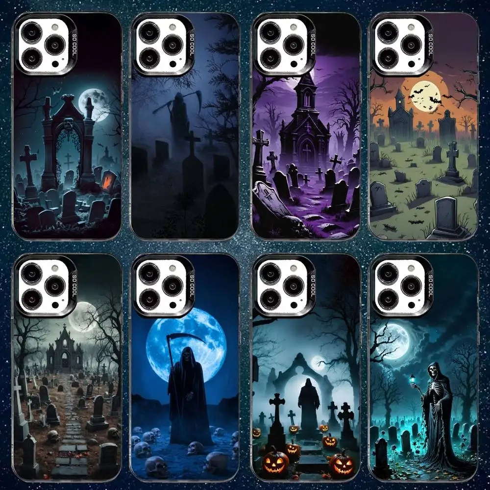 

H-Halloween Thriller gravestone Phone Case For iPhone17,16,15,14,13,12,11 Plus,Pro Max White Matte Shockproof Cover
