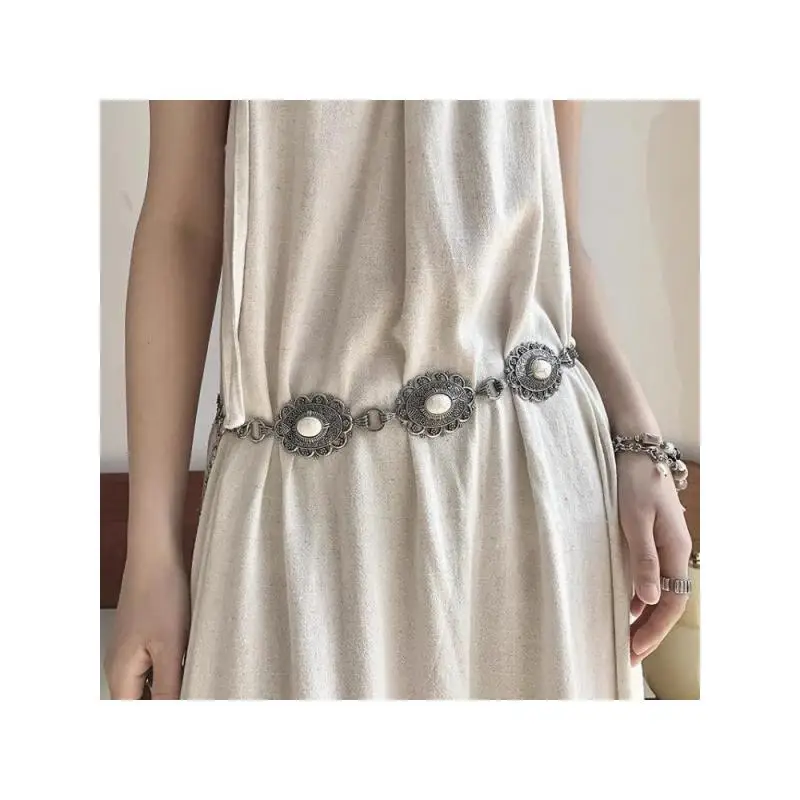 

Высокое качество, винтажный богемный этнический металлический пояс с цепочкой на талии, женская юбка, украшение, подходит 65-90 см для джинсов, индивидуальность 115 см