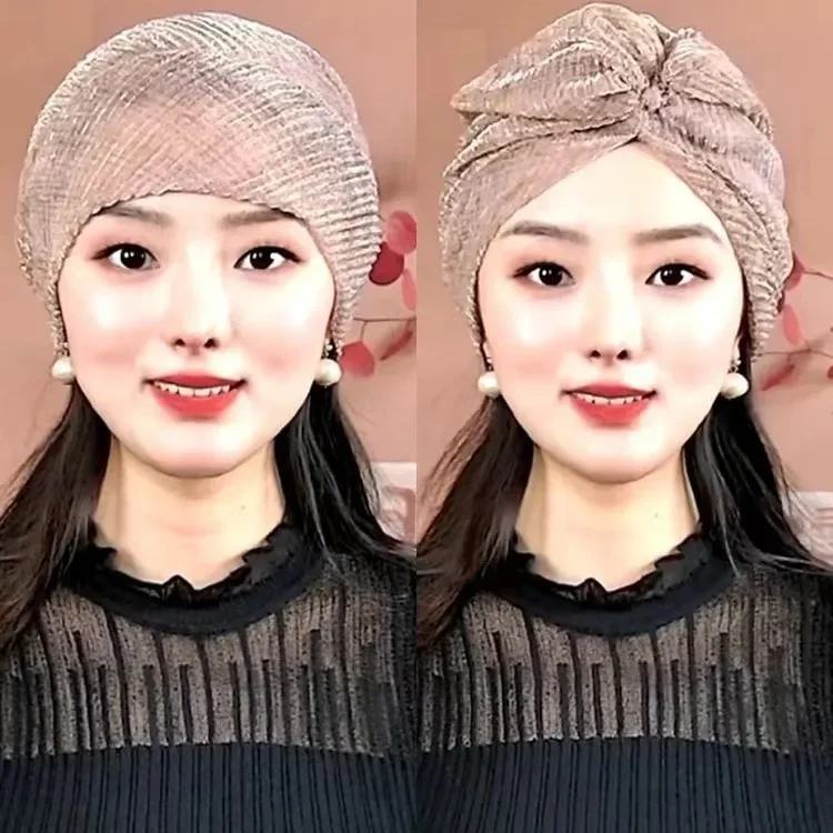 Shimmer Underscarf Women Muslim Inner Hijab Hat Indain Turban Shinny Headscarf Bright Silky Head Wrap Beanies Bonnet Hair Loss