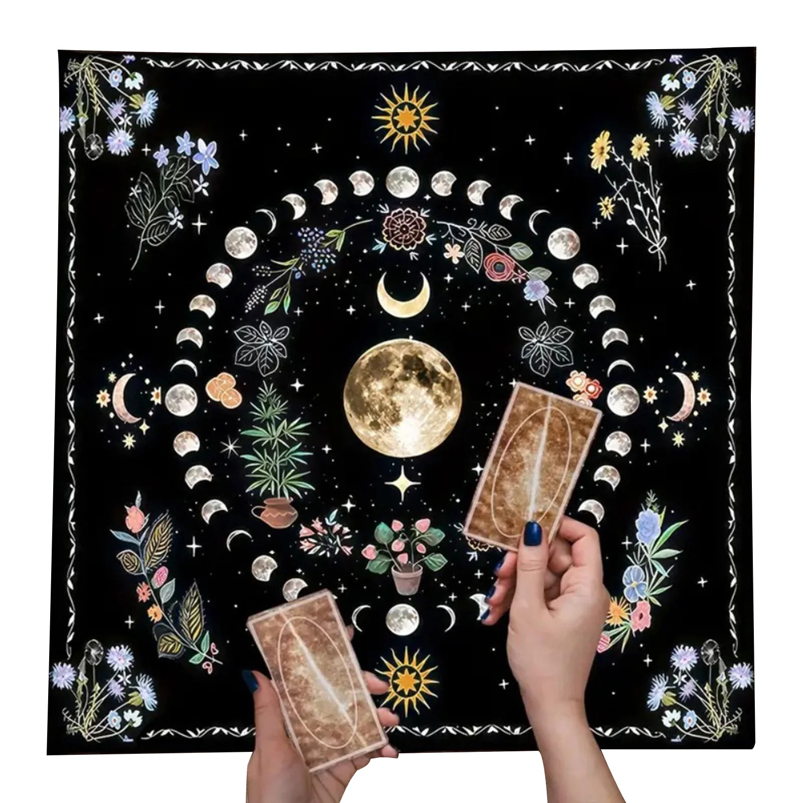 Protective Tarot Reading Cloth Mystical for Meditation Moon Phase Altar Mat Witchy Dorm Room Decor Durable Fabric