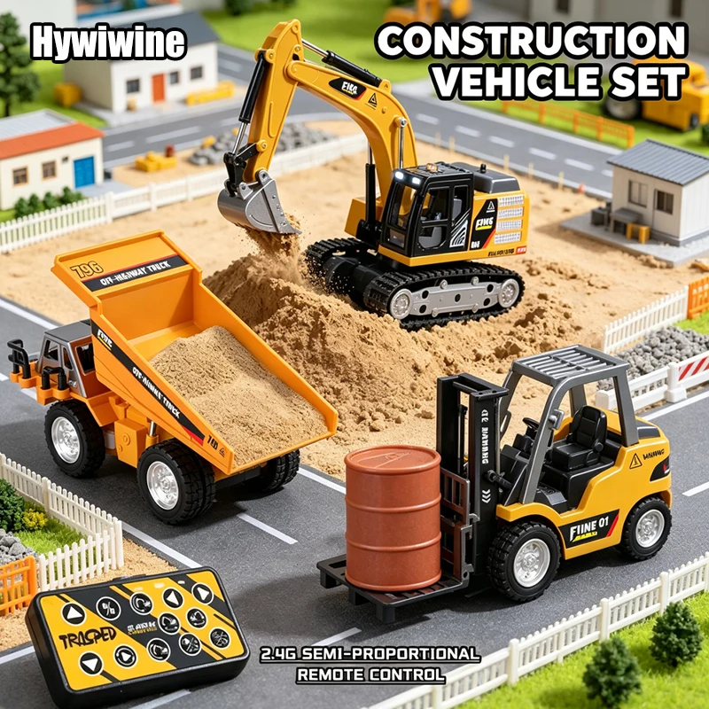 1/64 2.4G RC Excavator Engineering Vehicle Alloy Desktop RC Dump Truck Remote Control Excavator Engineering Car Toy For Kid Gift
