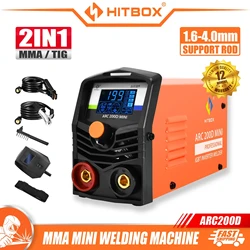 HITBOX-Machine à Souder ARC200D 2 en 1 avec Coque, Soudeur Domestique Portable, MMA LIFT TIG MINI IGBT Inverter, Affichage Numérique LED, 220V 10-200A