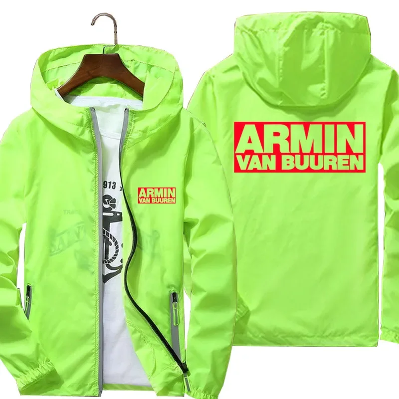 Casual Men Windbreaker Thin Reflective Sunscreen ARMIN VAN BUUREN BLAH Zipper Hooded Coat Fashion Pilot Cycling Jacket