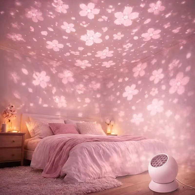 1PCS Cherry Blossom Projector Light Romantic Pink Warm Glow Dimmable LED Lamp for Birthday Gift Girlfriend Bedroom Decor
