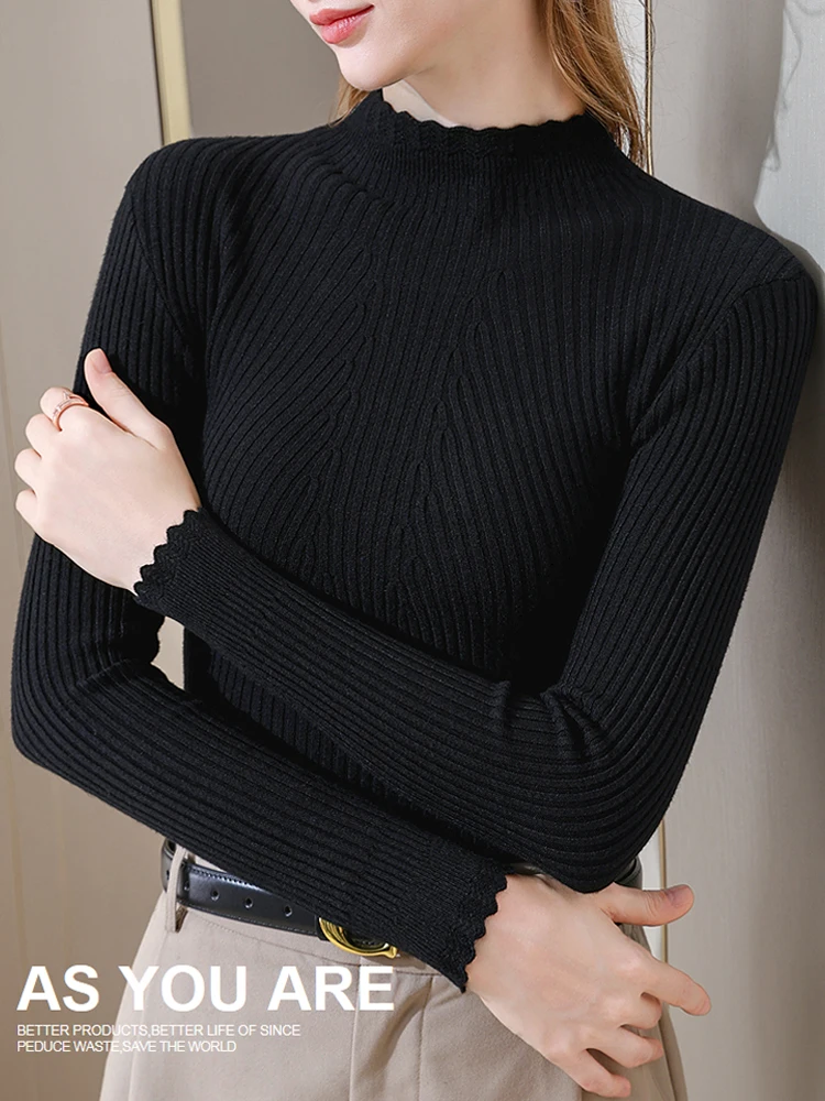 ITOOLIN New Solid Color Pullover Striped Casual Sweater Office Women's Stand Collar Top For Autumn And Winter