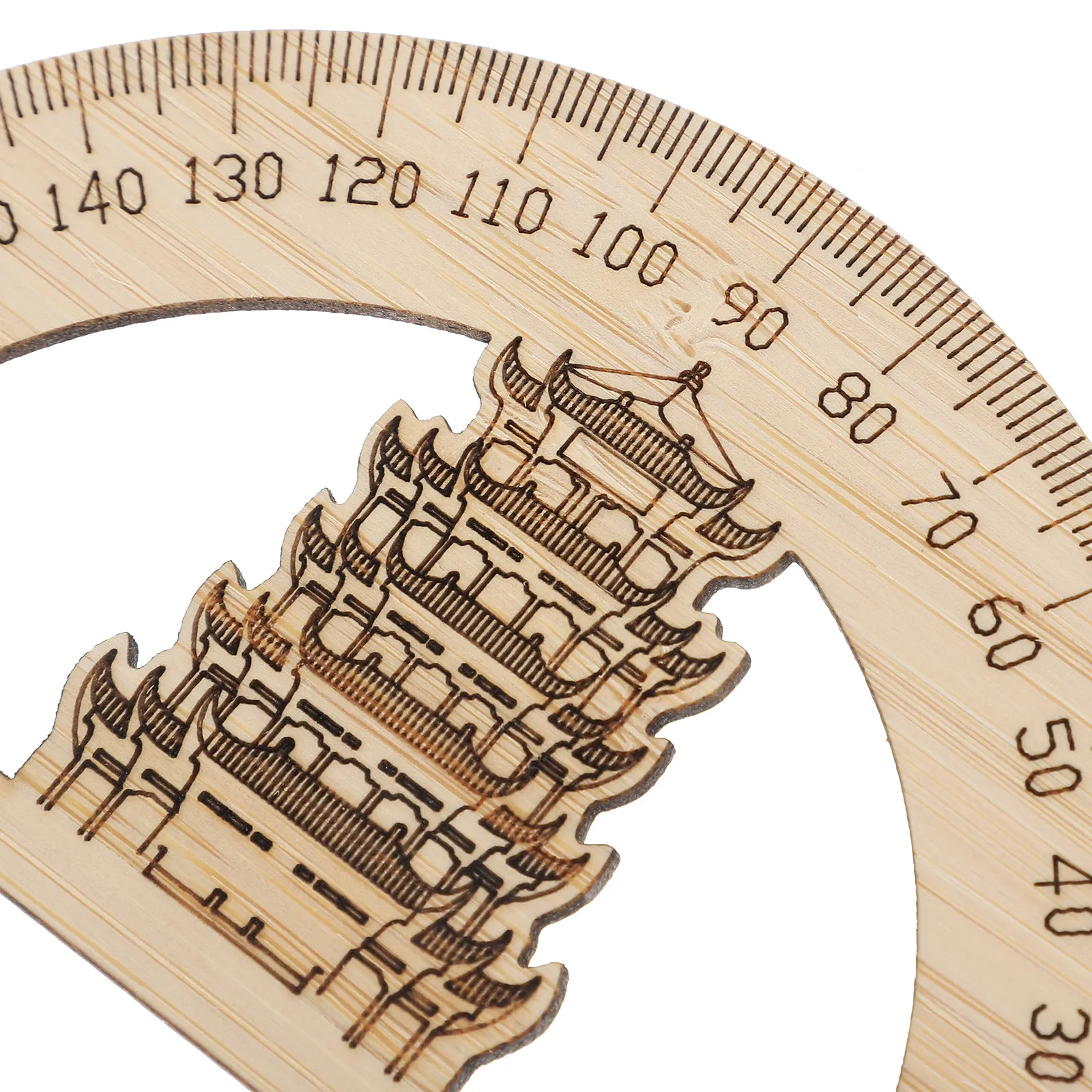 4Pcs Bamboo Ruler Set Chinese Yellow Crane Tower Style Lightweight Geometry Measuring Tools for School Office Drawing Draft