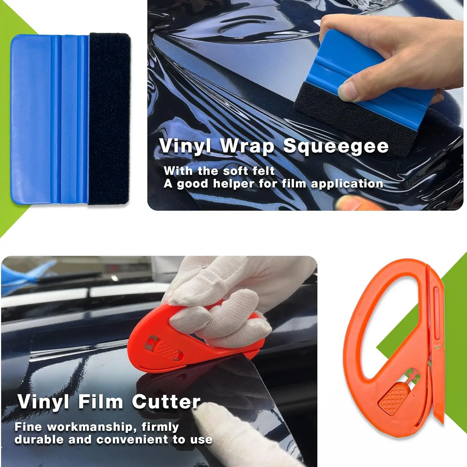 لفة لف سيارة من الفينيل الأسود عالي اللمعان (9 أقدام × 5 أقدام) + مجموعة أدوات التثبيت #3