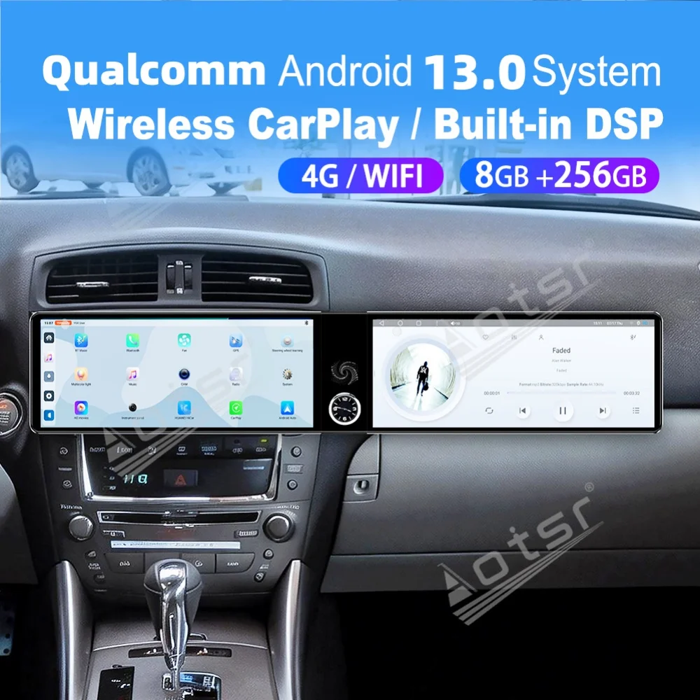 

Двойной 12,3-дюймовый экран Qualcomm Carplay Android, автомобильная мультимедийная система для Lexus IS250 2006~2010, GPS-навигация, автомобильное радио, головное устройство