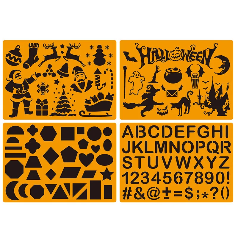 6-24pcs Children DIY Drawing Stencils Draw Toys Cartoon Christmas Halloween Digital Geometry Painting Assist Template Rulers