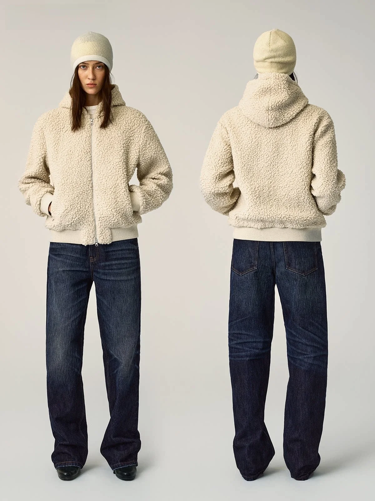 

Alright Then Women's Knitted Zipper Jaet Lamb Fur oulder Drop Loose Fit Hat Included Warm Regular Sve Long Outerwear