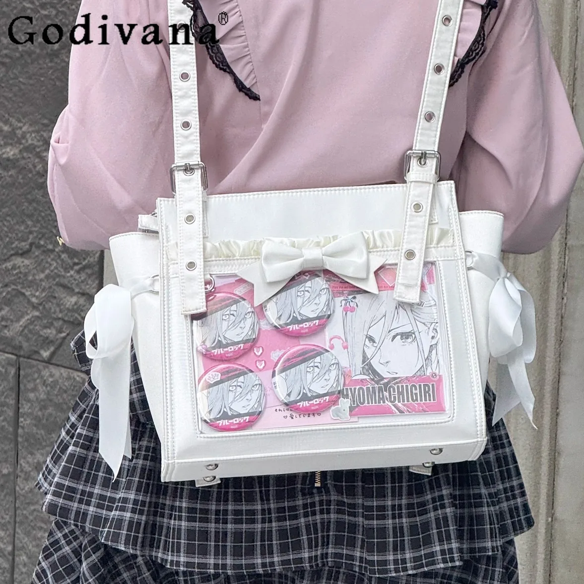 

Japanese Original Lolita Satin Small Capacity Pain Bag Sweet Girl Ribbon Backpack Casual Commuting Comic Single Shoulder Bag