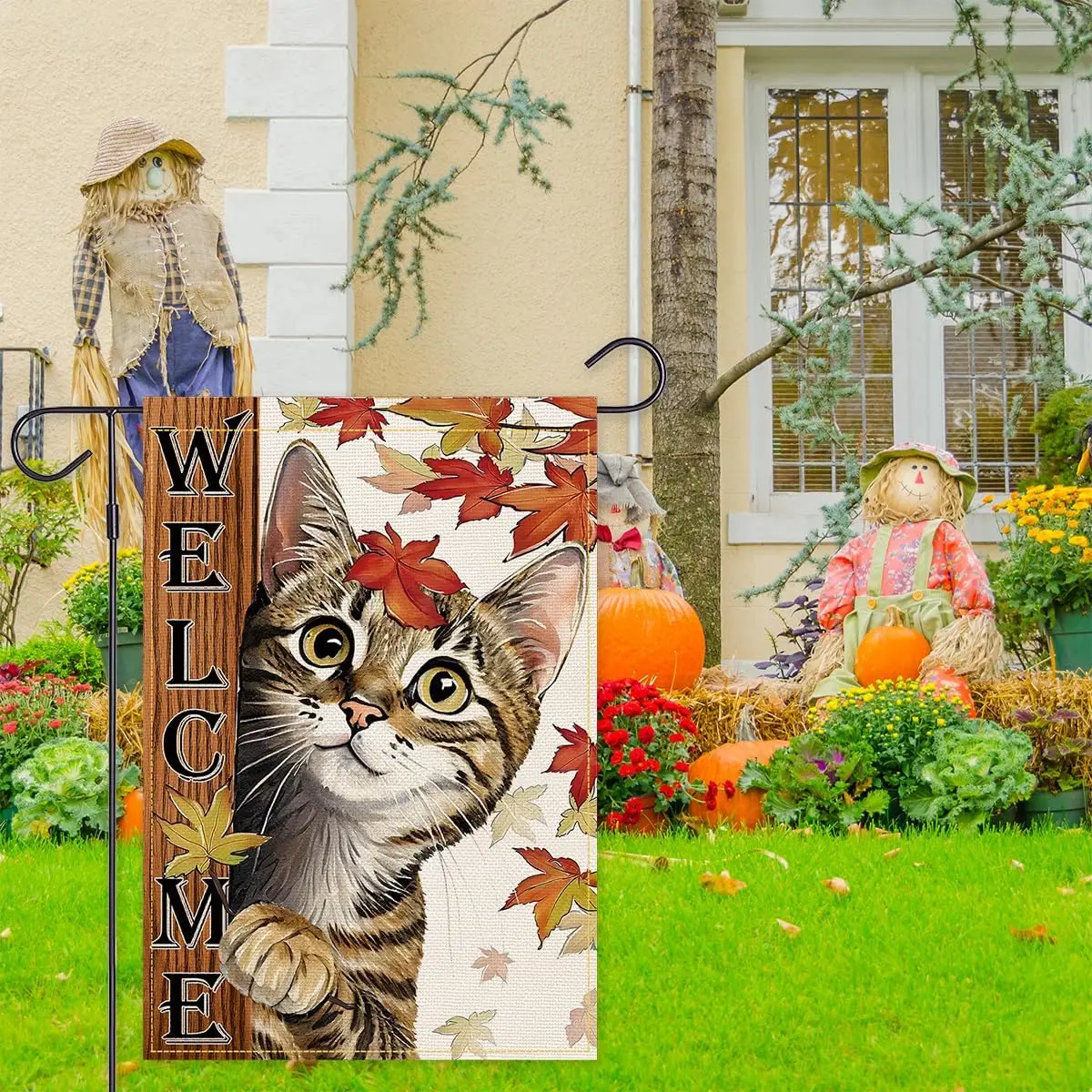 Balgardekor Fall Cat Garden Flag Double Sided Welcome Maple Leaves Autumn Yard Ourdoor Decoration (Welcome Cat, 18