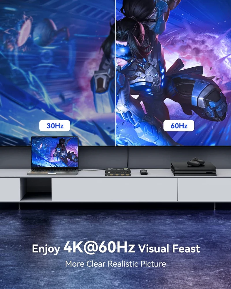 Switch HDMI Bidirezionale 4K 60Hz – Portta 1 In 2 OUT / 2 In 1 OUT Con HDR, HDCP2.3, Per PS5/Xbox/Blu-ray