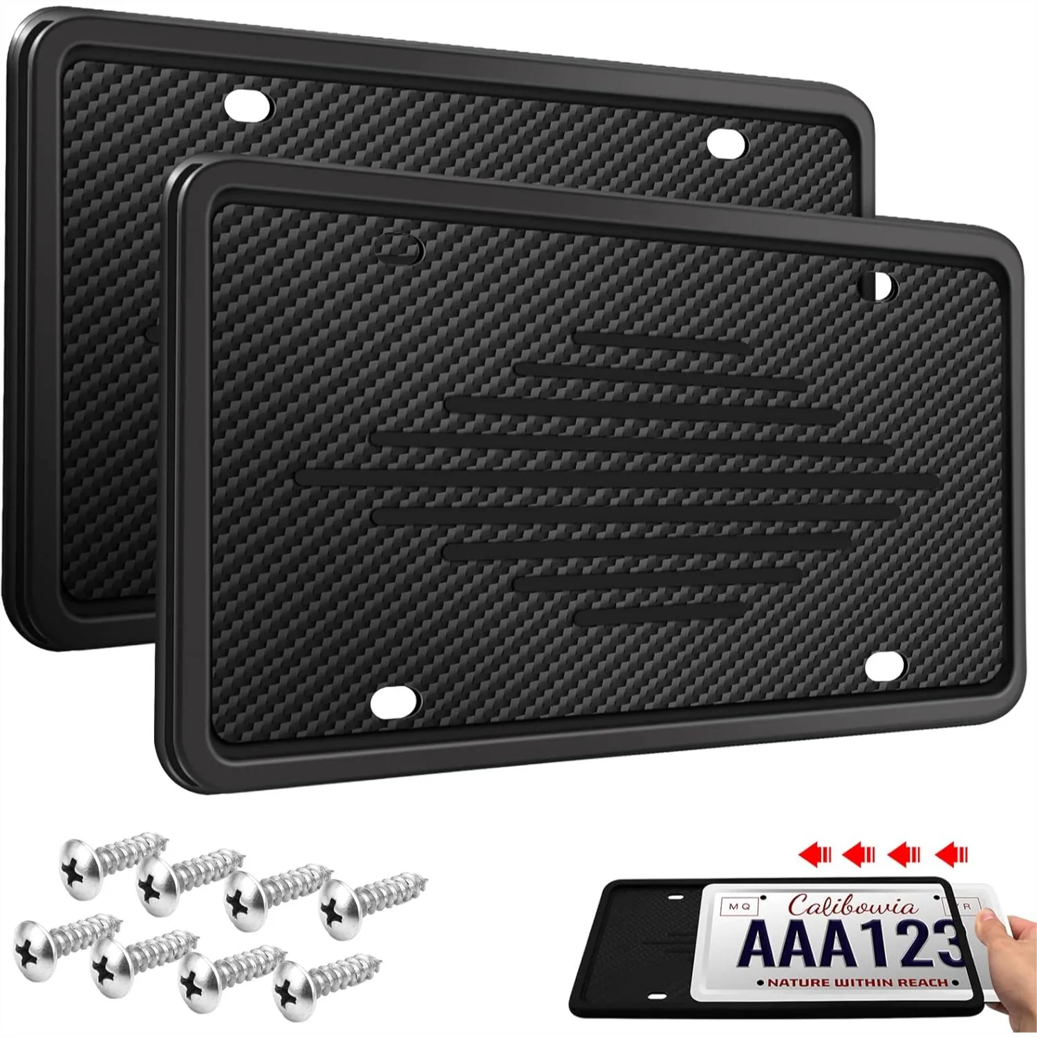 

Universal License Plate Frames, 2-Pack Black TPU Bracket Holder, Rust-Proof and Weather-Resistant with Drainage Holes