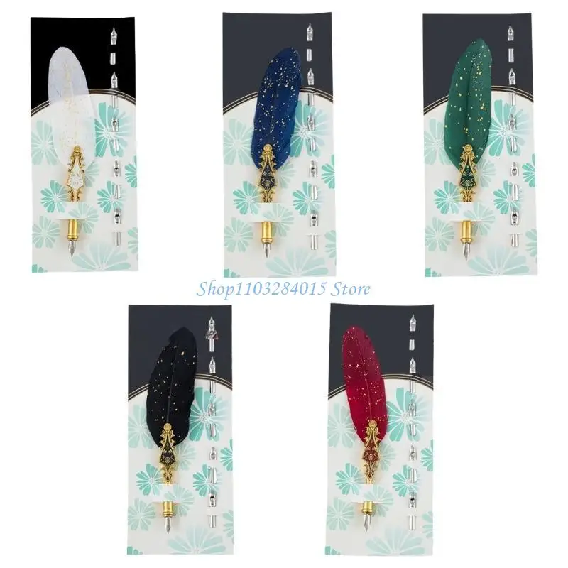 R6FF Antique Quill Pen Set, Beginner Dip Pen Set with 5 Replaceable Tips