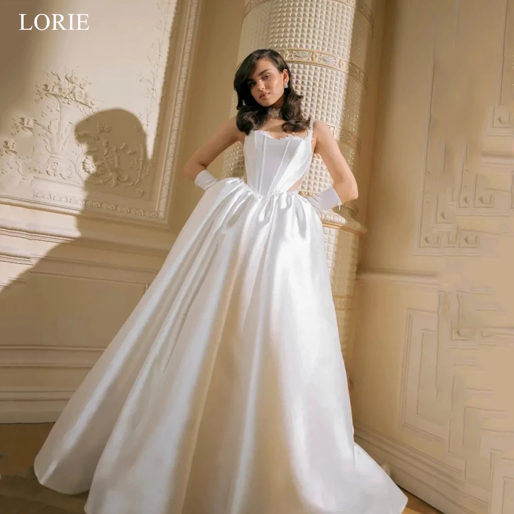 

LORIE Exquisite Satin Wedding Dresses Appliques Sleeveless Lace-Up Bride Prom Gown Draped A-Line Fairy Bridal Gowns Customized