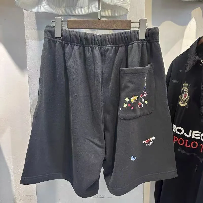 25ss Summer Hip Hop High Quality Retro Dark Gray Cartoon Printed Shorts Shorts Men Women Loose Casual Drawstring Shorts